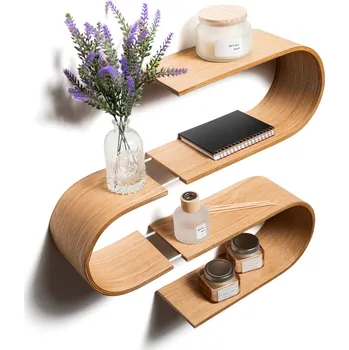 police Ewart Woods Designová plovoucí dřevěná police - Snake-Ořech