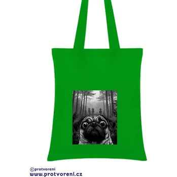 Taška s potiskem Textilní taška, PES MOPS ve strašidelném lese, 41x37cm, mix barev, 1 ks Vyberte si barvu ZDE:: zelená