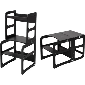 učicí věž Montessori House Bed 2v1 Montessori učící věž / stůl se židličkou-Černá