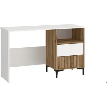 Televizní stolek Psací stůl Ricko - Meble Wojcik Bílá Alpská / Dub Coast Evoke s potiskem 120x78 cm