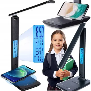 Lampička LED Stolní Lampa s Hodinami, Budíkem a Teploměrem, 3 Barvy Světla