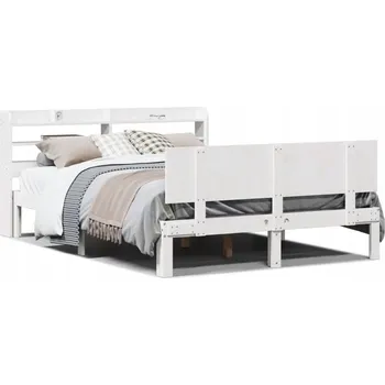 Postel Dřevěná borovicová postel bílá s poličkami, 211,5 x 130 x 82 cm