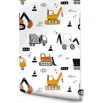 Fototapeta Tapeta pro kluka JEŘÁBY Bagry Nákres Stroje