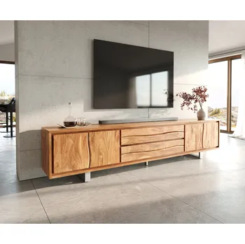 Televizní stolek DELIFE TV stolek Live-Edge 300 cm akácie přírodní 4 dvířka 2 zásuvky