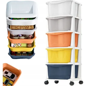 Úložný box PLASTOVÝ REGÁL KONTEJNER KOŠ NA HRAČKY ZÁSUVKA MOBILNÍ 5 POLIC BARVY