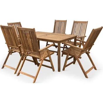 Zahradní sestava Noela Zahradní dřevěný stůl LUCY + 6x dřevěná polohovací židle Viet