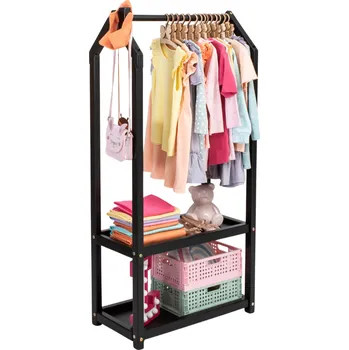 Věšák Montessori House Bed Dětský věšák na oblečení ve tvaru domečku s úložným prostorem-Černý