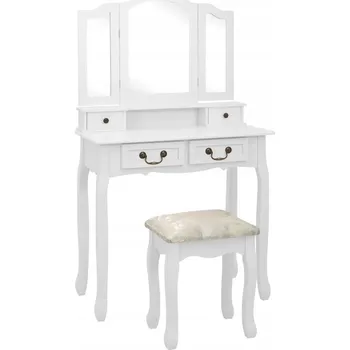 Toaletní stolek Toaletní Stolek se zrcadly a stoličkou, dřevo paulovnie, bílý, 80x69x141 cm