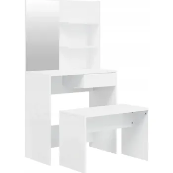 Konferenční stolek Sada nábytku s toaletním stolkem a taburetem, bílý lesk, 74,5x40x141 cm, 70x35x45