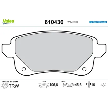 Brzdová destička Sada brzdových destiček, kotoučová brzda VALEO 610436