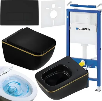 Klozet BPS-koupelny Podomítkový modul Geberit DuoFix s WC mísou YU-MTB-GL-TR-03 + ovládací tlačítko Delta 50 černá mat