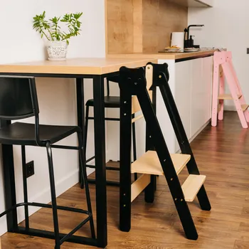 učicí věž Family-scl Skládací dětská učící věž-Černá / Přírodní