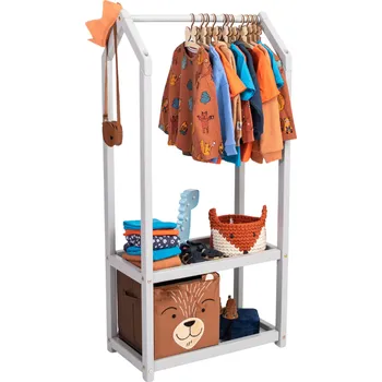 Věšák Montessori House Bed Dětský věšák na oblečení ve tvaru domečku s úložným prostorem-Šedý