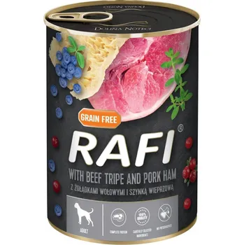 Krmivo pro psa Dolina Noteci Rafi krmivo mokrá pro psa hovězí žaludky se šunkou konzerva 400g