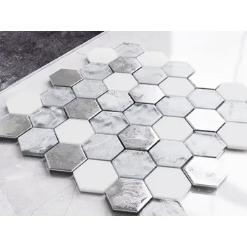 Obklad SKLENĚNÁ MOZAIKA ŠESTIHRAN VOLCANO SILVER WHITE mozaika 30,0 x 30,3 cm
