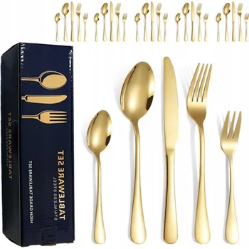 Příbor SADA OCELOVÝCH PŘÍBORŮ JÍDELNÍ SERVIS PŘÍBORY OCEL NEREZOVÁ 6 OSOB zlatá