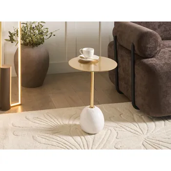 Obývací pokoj Odkládací stolek bílá a zlatá kovová deska mramorová základna elegantní okouzlující obývací pokoj kulatý Beliani