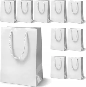 Dárková taška 10 ks DÁRKOVÉ PAPÍROVÉ TAŠKY 17x7x21 cm BÍLÉ LAMINOVANÉ 190 GSM