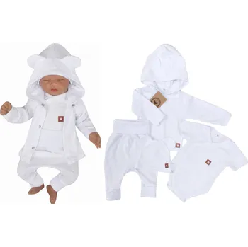 Kojenecká souprava Novorozenecká sada 4D, body kr. rukáv, tepláčky, kabátek a čepička Z&Z, bílá Velikost: 62 (2-3m)