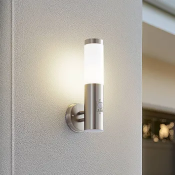 Svítidlo Venkovní nástěnné svítidlo Lindby Kristof, detektor pohybu, 33 cm, E27 - Ø nástěnného držáku 11,5 cm nerezová ocel, bílá 1 x 40 W - Doprava zdarma