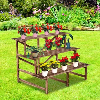 Stojan na květiny Outsunny Dřevěný stojan na květiny - 3 schody, 120 x 80 x 80 cm 837026