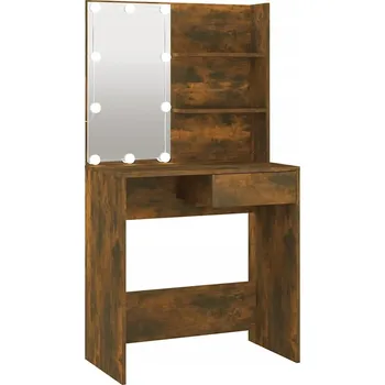 Toaletní stolek Toaletní Stolek se zrcadlem a LED osvětlením, hnědý dub, 74,5 x 40 x 141 cm