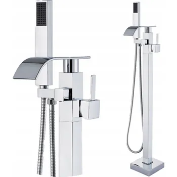 Vodovodní baterie Volně stojící dvouručková vanová a sprchová baterie Ari Waterfall stříbrná