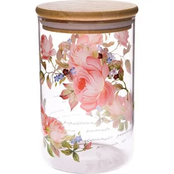 Casa de Engel Skleněná doza s bambusovým víčkem - růže 840 ml