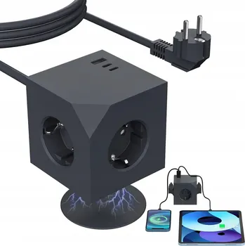 Napájecí kabel PRODLUŽOVACÍ KOSTKA ZÁSUVKA NAPÁJECÍ 3 USB ZÁSUVKY CHYTRÁ LIŠTA