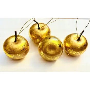 Vánoční dekorace Jablka ozdoby na vánoční stromeček Zlaté 4 kusy vánoční dekorace lesklé