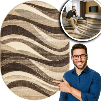 Koberec KOBEREC OVÁLNÝ MODERNÍ MÓDNÍ BÉŽOVÝ KOBERCE DO OBÝVÁKU ROMANTIC 60x110