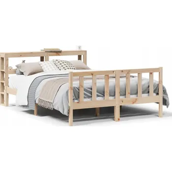 Postel Dřevěná borovicová postel 214,5 x 126 x 82 cm s poličkami, neošetřená