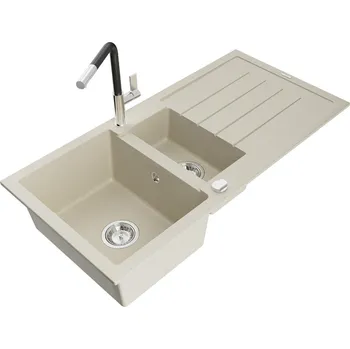 MEXEN/S - Andres granitový dřez s odkapávačem včetně baterie Flora, béžová 6515-69-670401-07