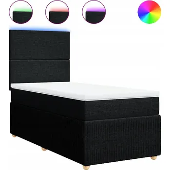 Postel Kontinentální postel s LED, černá, 190 x 90 x 140,5/150,5 cm