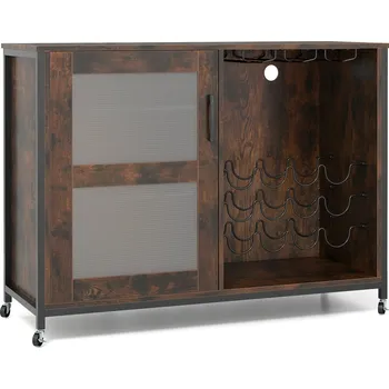 Stojan na víno Skříňka se stojanem na lahve s LED osvětlením Regál na skleničky