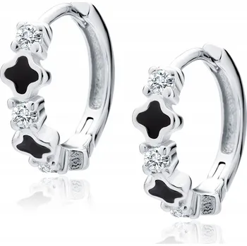 Náušnice ELEGANTNÍ STŘÍBRNÉ NÁUŠNICE S RHODIEM, BÍLÉ ZIRKONY A SMALT