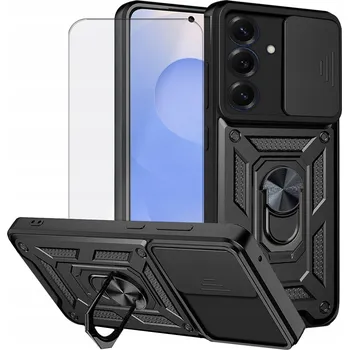 Pouzdro na mobilní telefon POUZDRO PRO SAMSUNG GALAXY S25 PANCÉŘOVÉ ČERNÉ ARMOR HOLDER RING + SKLO 9H