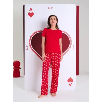Dámské pyžamo Sinsay - Bavlněné dvoudílné pyžamo s motivem srdce - červená - 466HF-33X - 466HF-33X-M