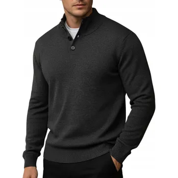 Pánský svetr Pánský svetr se stojáčkem na knoflíky tmavě šedý WX2355 - M