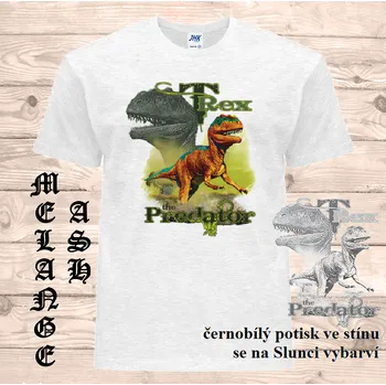 Chlapecké tričko detske-tricko_uv_potisk_dinosaurus_rex_predator Barva: Heather grey - vřesově šedá, velikost: 104