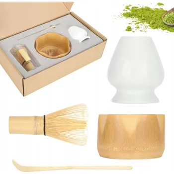 Příbor DÁRKOVÁ SADA NA MATCHA ČAJ ŠÁLEK METLIČKA PODSTAVEC LŽIČKA 4 KS