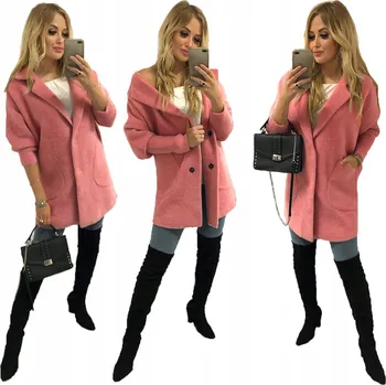 Dámské oblečení Soprato dámský kabát růžový oversize bez kapuce 7108 kabát alpaka dámský podzim jaro pohodlný univerzální velikost