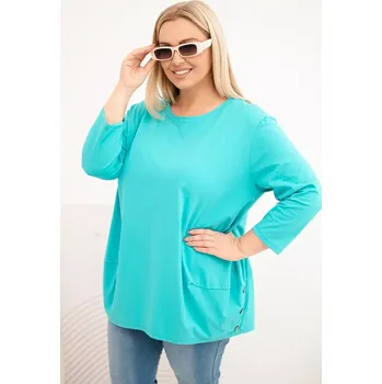 Dámská halenka Kesi Dámská blůza Plus Size z bavlny s ozdobnými knoflíky a ohrnutými rukávy mátová Kesi tyrkysová 3501538