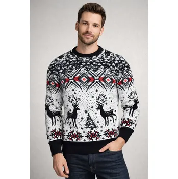 Pánský svetr PÁNSKÝ SVETR - 2310 GRANATOWY ŚWIĄTECZNY dárek vlněný teplý