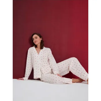 Dámská móda Sinsay - Dvoudílné pyžamo s příměsí viskózy - krémová - 397HV-01X - 397HV-01X-S