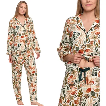 Dámské pyžamo Dámské pyžamo košilového střihu, rozepínací, s dlouhým rukávem a viskózovými kalhotami, velikost M MORAJ