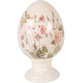 Velikonoční dekorace Clayre & Eef - Dekorativní keramické vajíčko na podstavci BLOOMING SPRING 6CE2401L