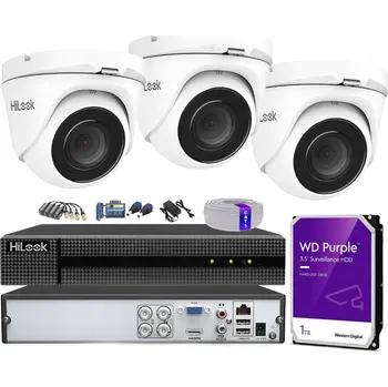 IP kamera Monitorovací sada 3 kamery 5MPx IR20m HiLook AHD rekordér pro kroucenou dvoulinku