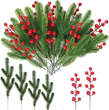 Vánoční dekorace VĚTVIČKA Z JASANOVÉHO SMRKU K DEKORACI ČERVENÉ KOULE, VÁNOČNÍ DEKORACE