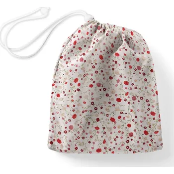 Školní sáček Bavlněný pytlík/sáček na přezůvky Sandra SA-719 Červeno-béžové drobné květiny na bílém